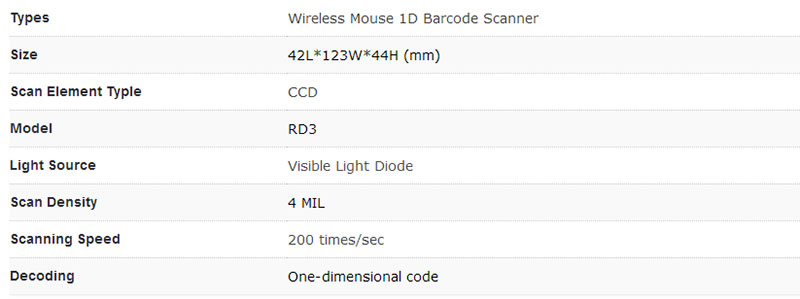 1D Barcode Scanner Wireless Mouse With Bluetooth USB Connect